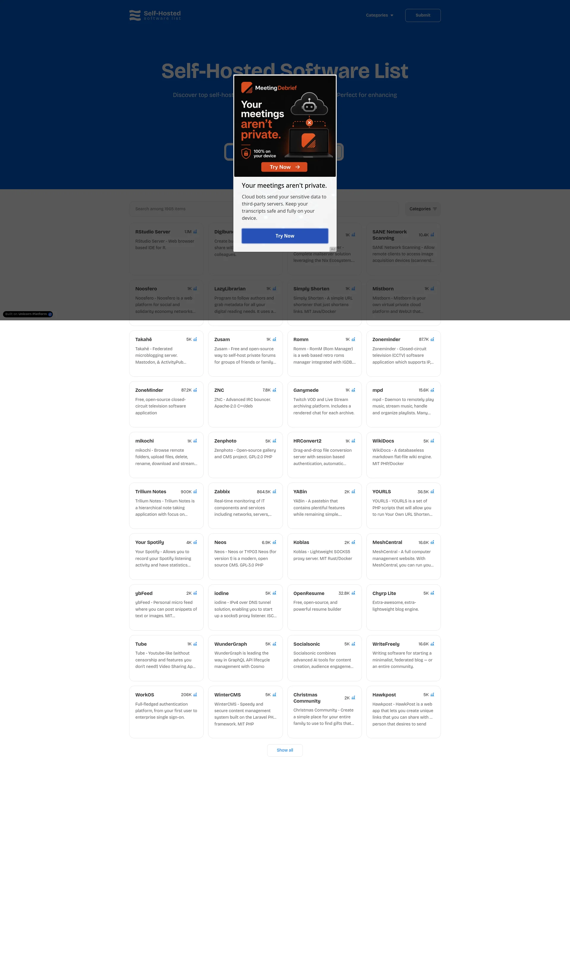 Discover top self-hosted software from various categories for enhancing control and privacy on your servers