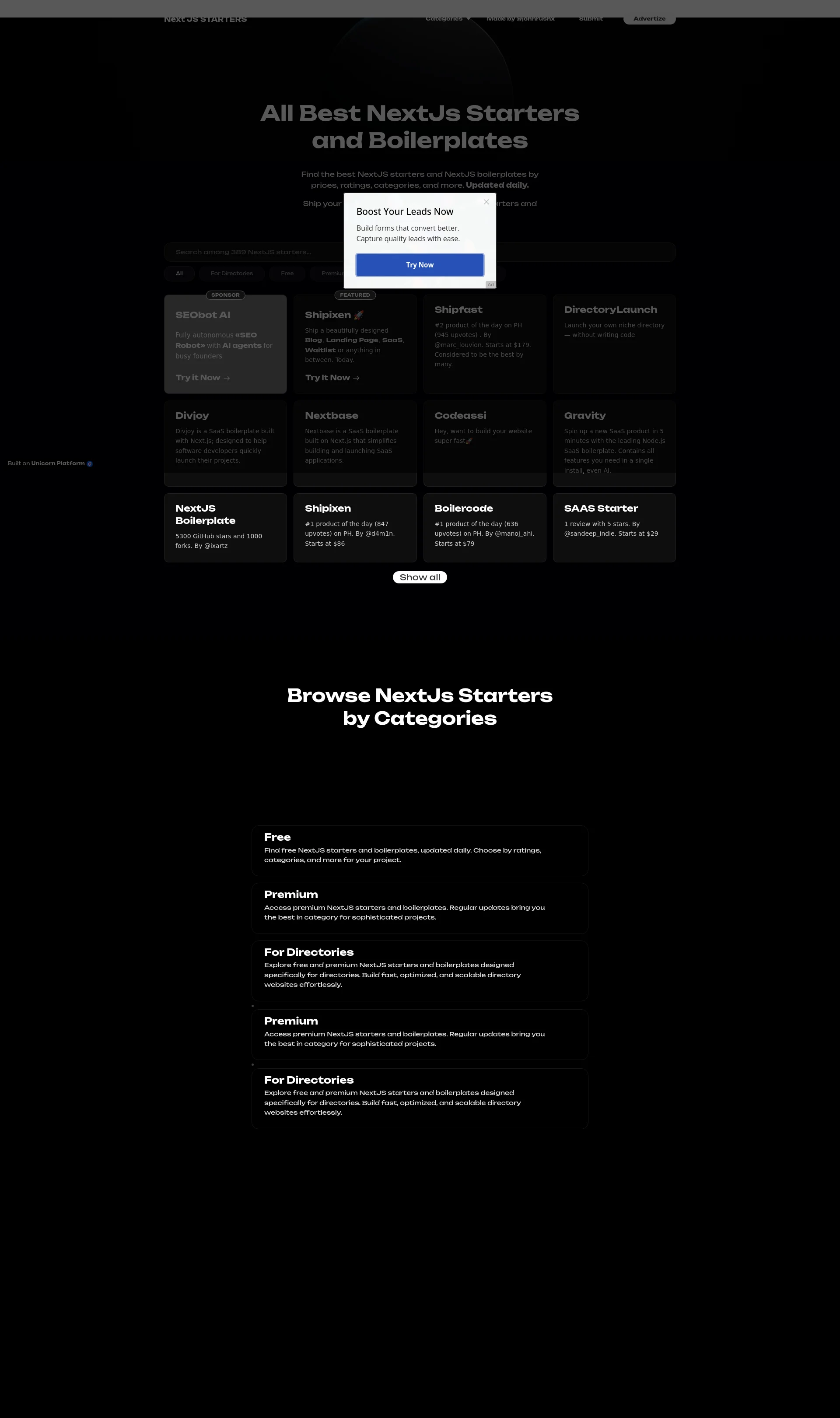 Find the best NextJS starters and NextJS boilerplates by prices, ratings, categories, and more