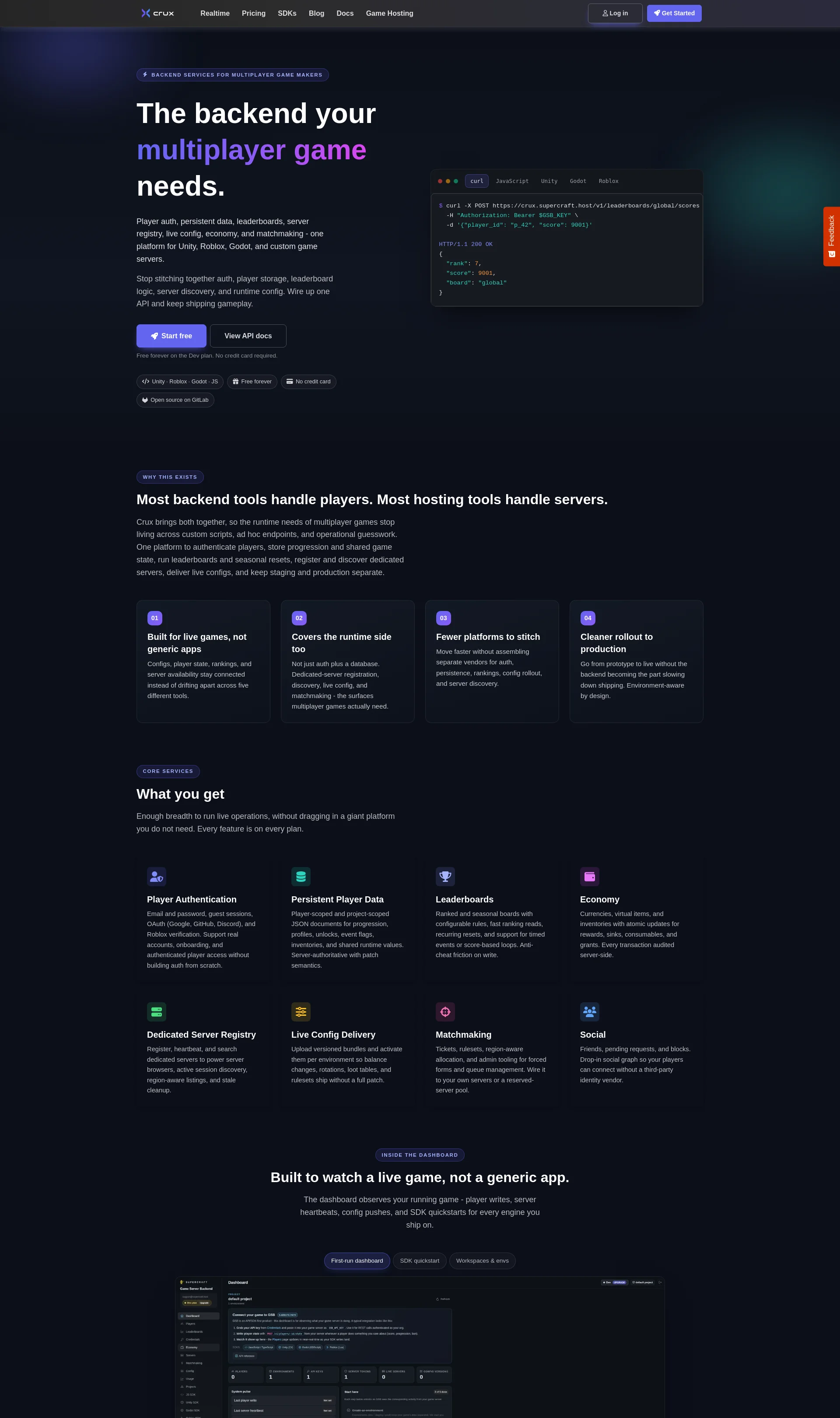 Game Server Backend for Unity, Roblox, Unreal & Godot