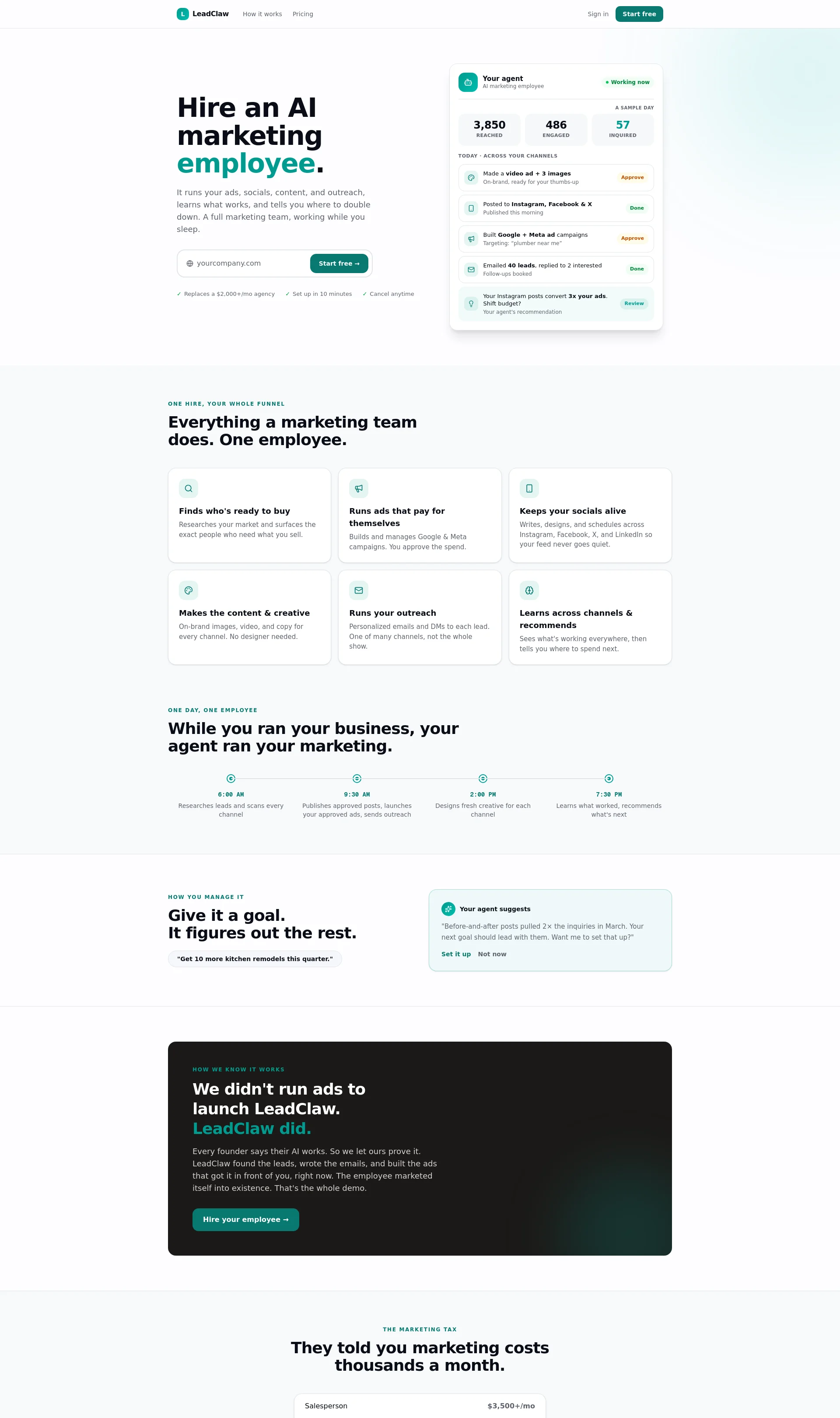 Hire an AI marketing employee to run your ads, socials, content, and outreach