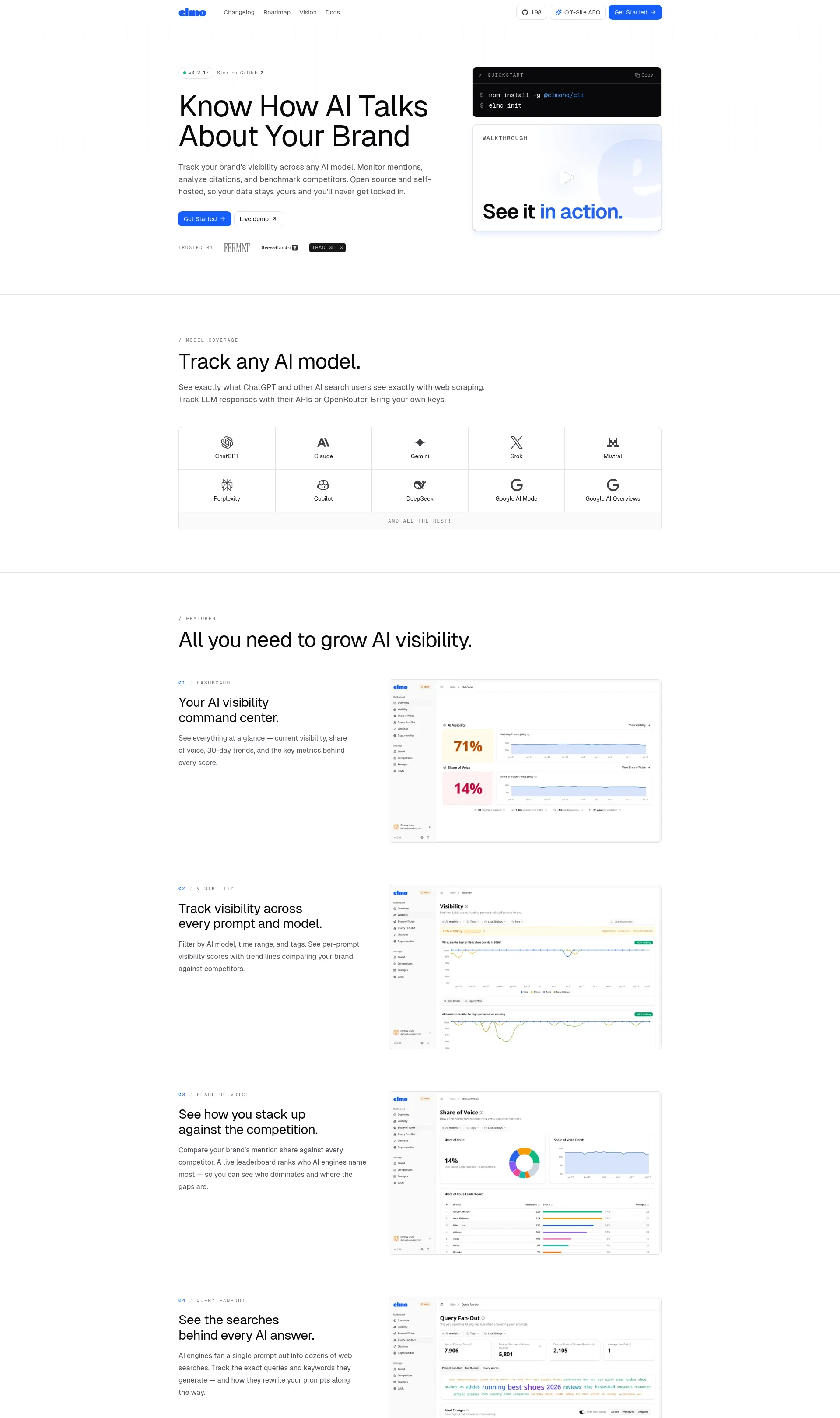 Open source AI visibility platform for tracking and optimizing brand mentions across AI models