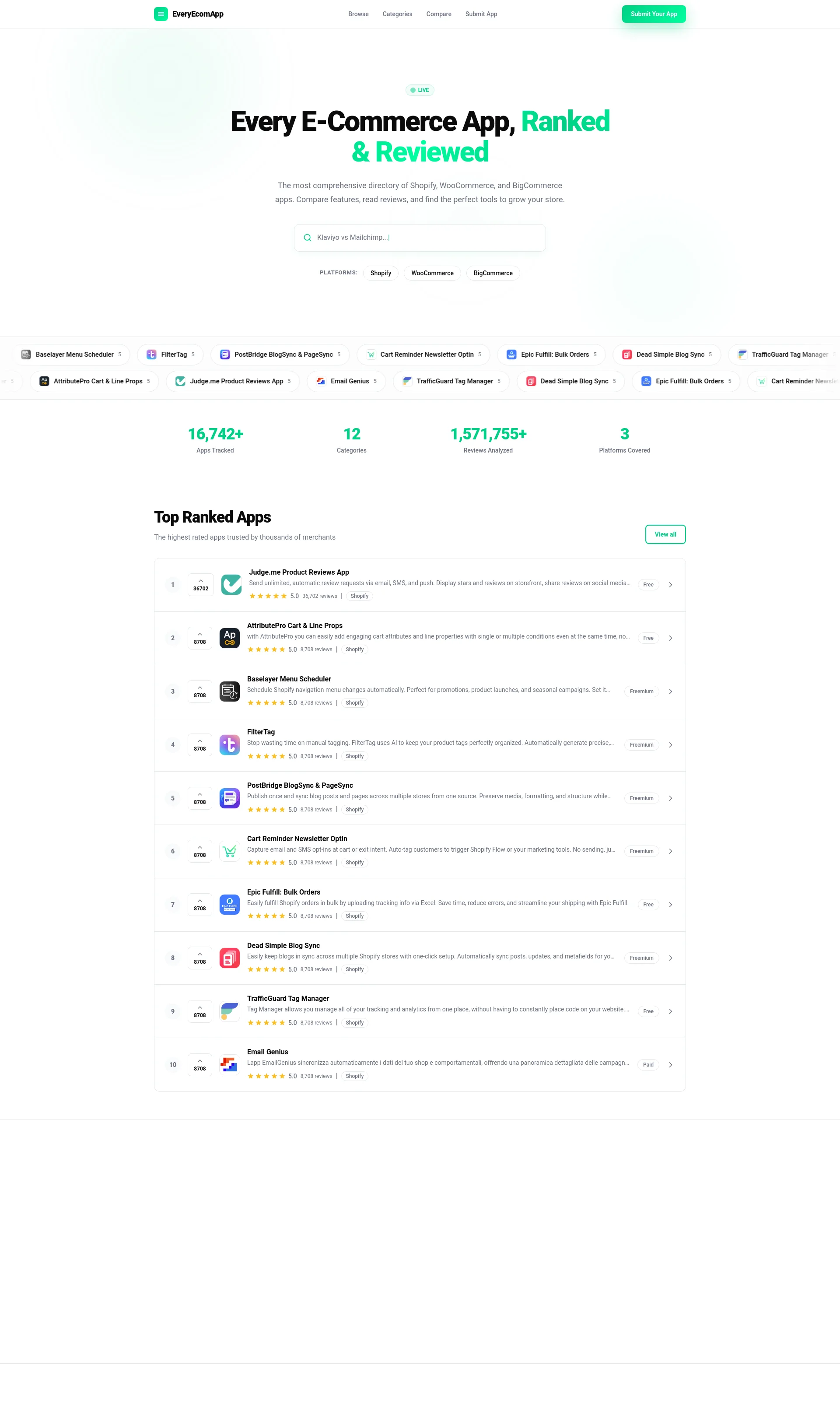 The most comprehensive directory of Shopify, WooCommerce, and BigCommerce apps