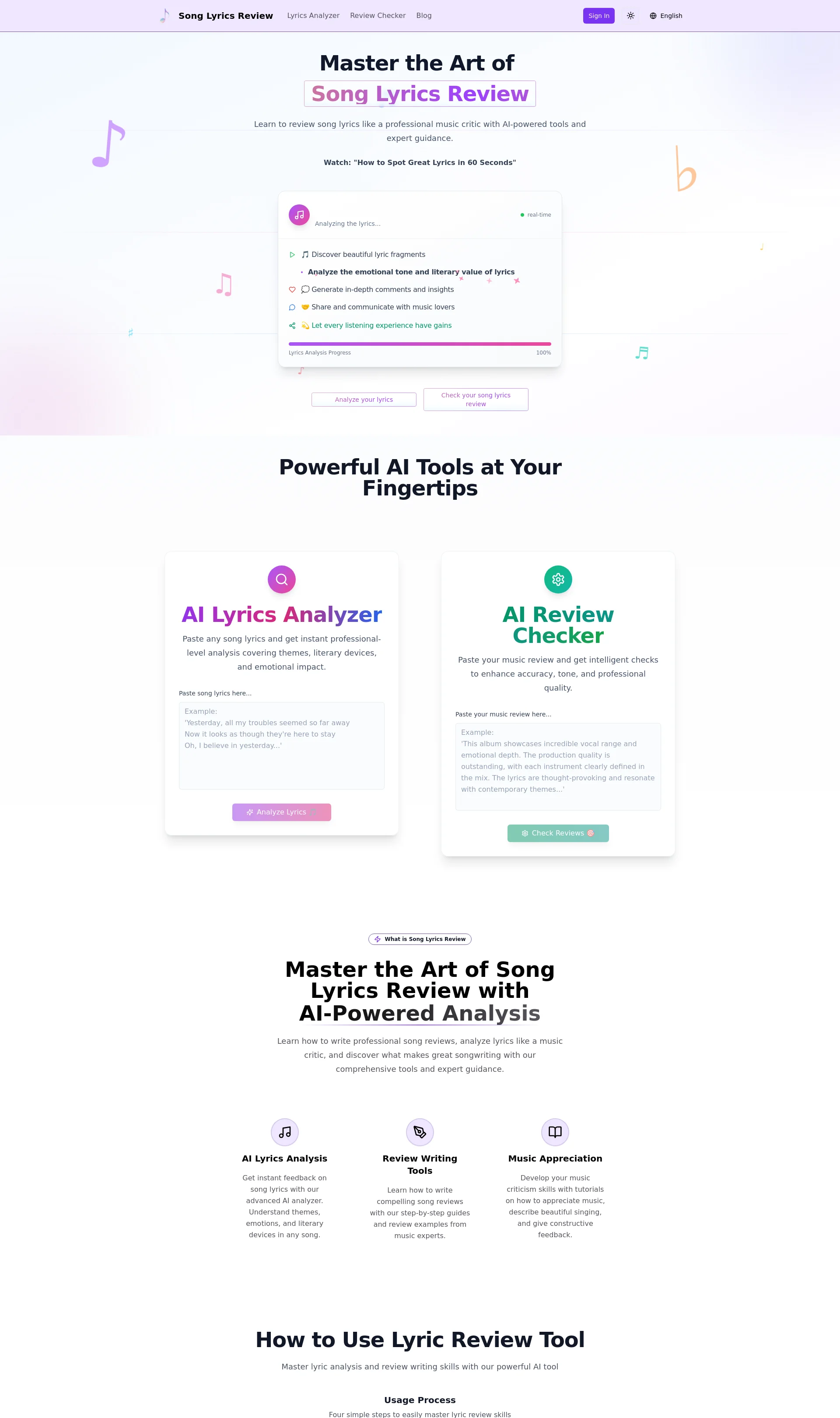 AI-Powered Analysis & Review Tools for Song Lyrics