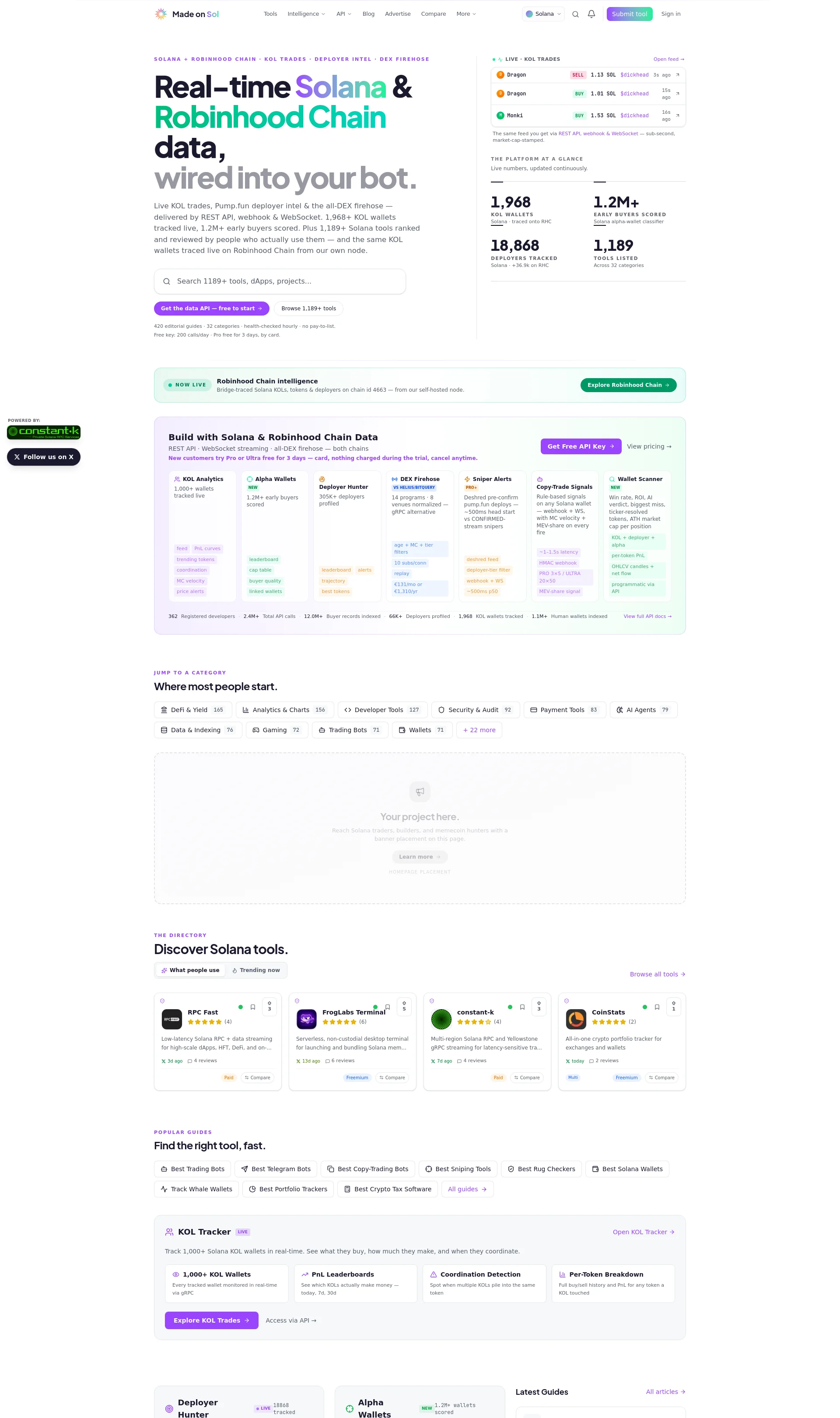 Solana & Robinhood Chain KOL Tracker, Deployer Hunter & 1189+ Tools