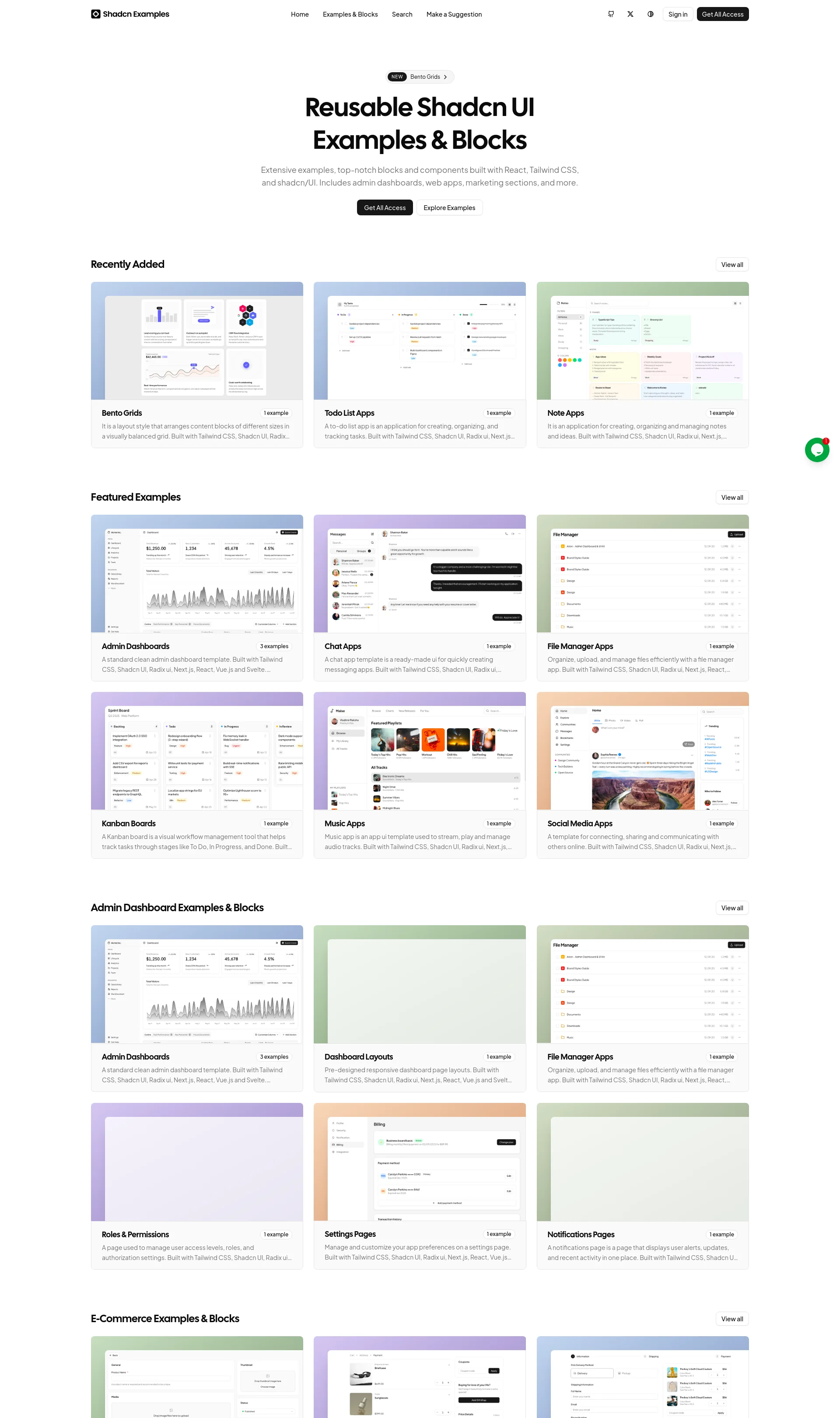 Reusable Shadcn UI Examples & Blocks