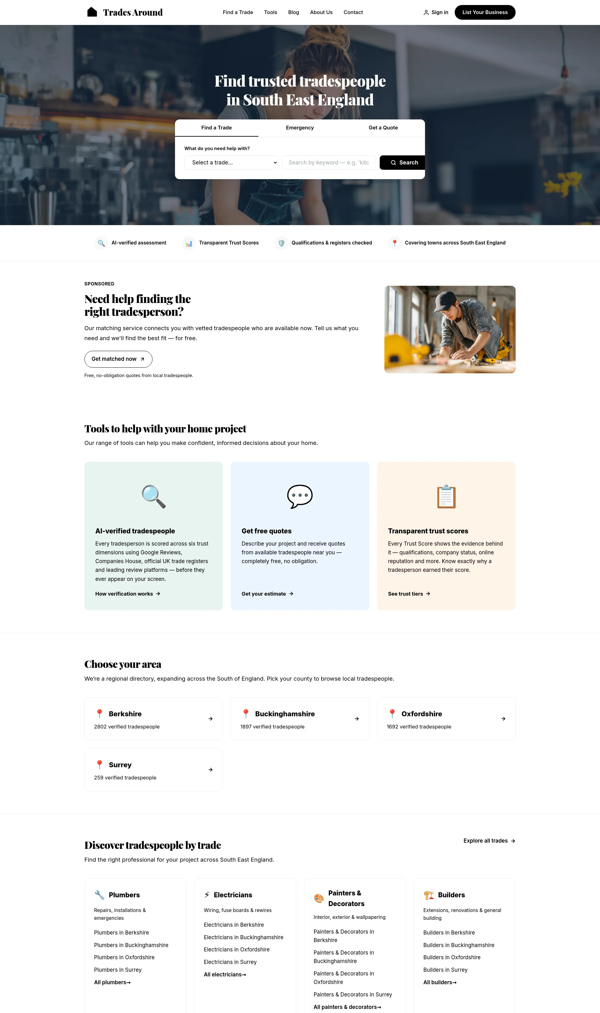 Find trusted tradespeople in South East England