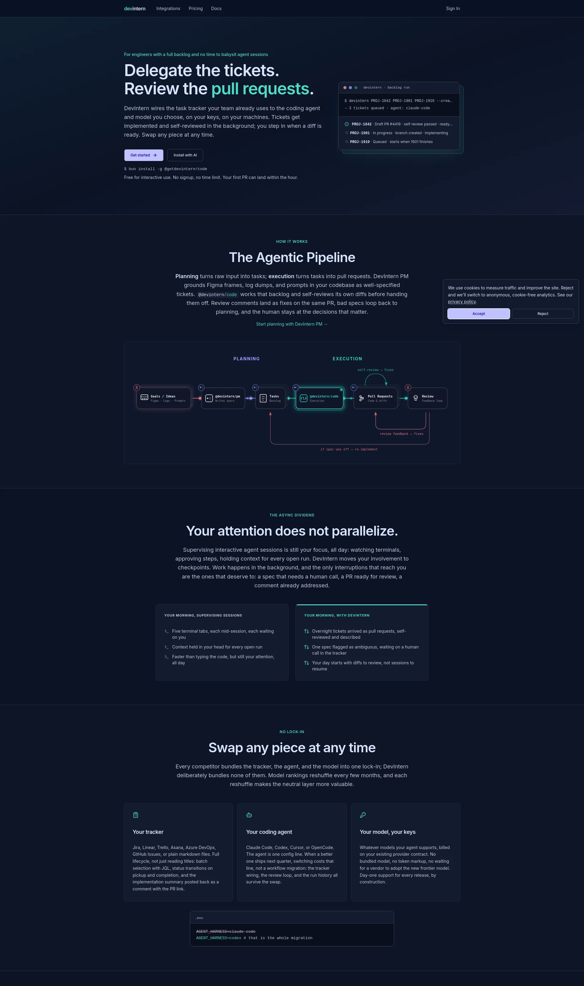 Tickets become pull requests, on your stack