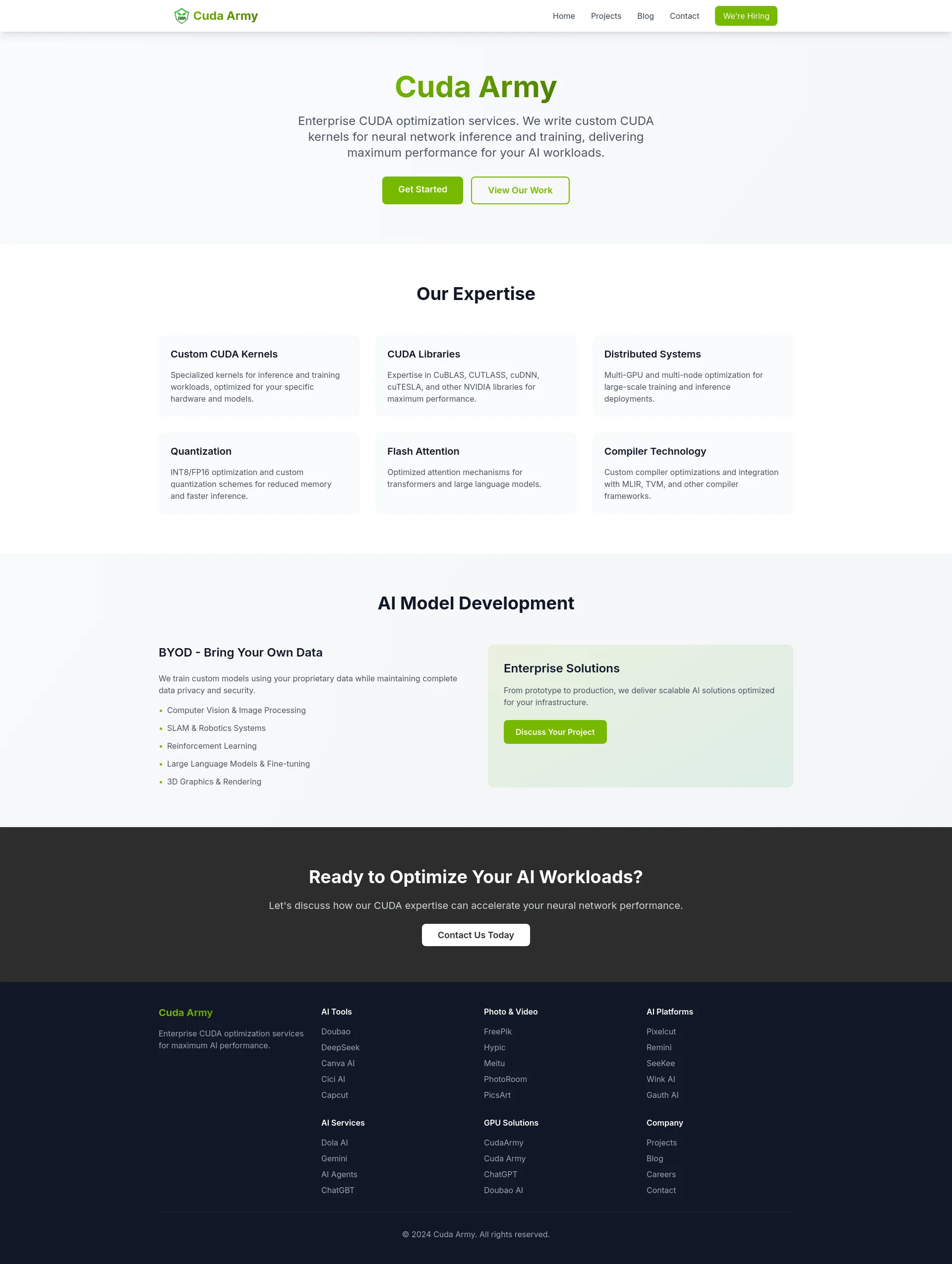 Enterprise CUDA optimization services for maximum AI performance
