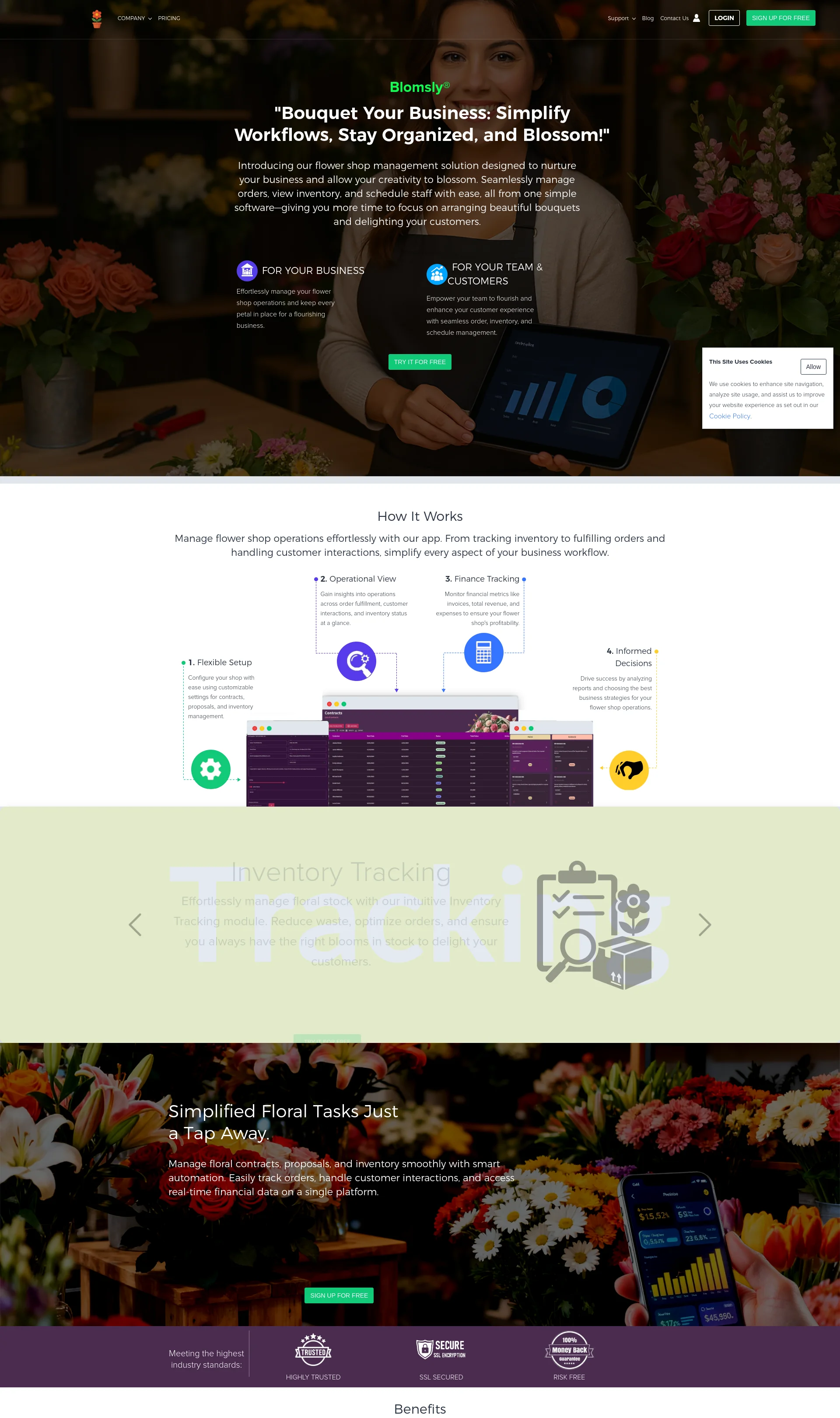 Simplify flower shop management with Blomsly, a comprehensive platform for streamlined workflows and enhanced customer experience.