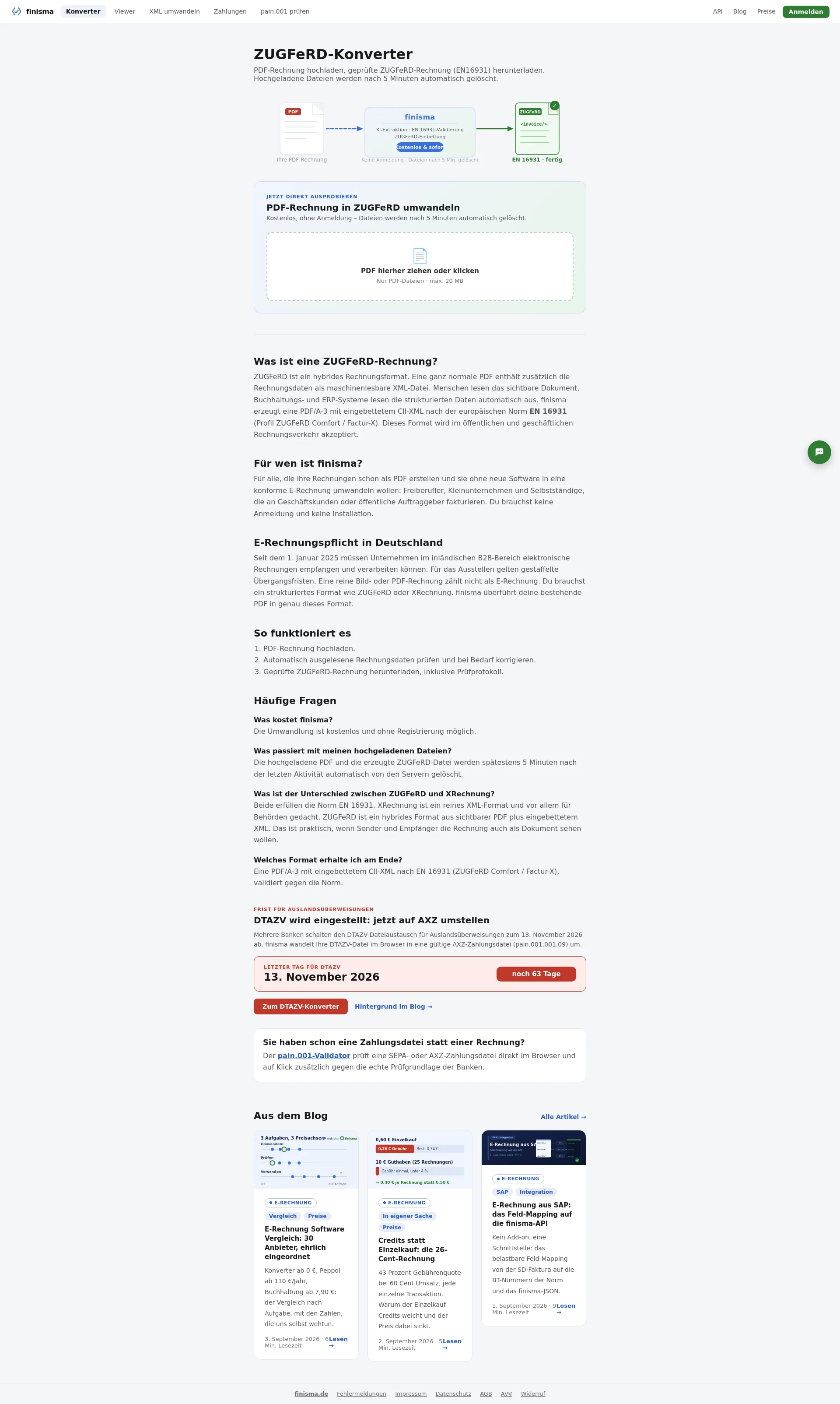 ZUGFeRD converter for PDF to EN 16931 invoices