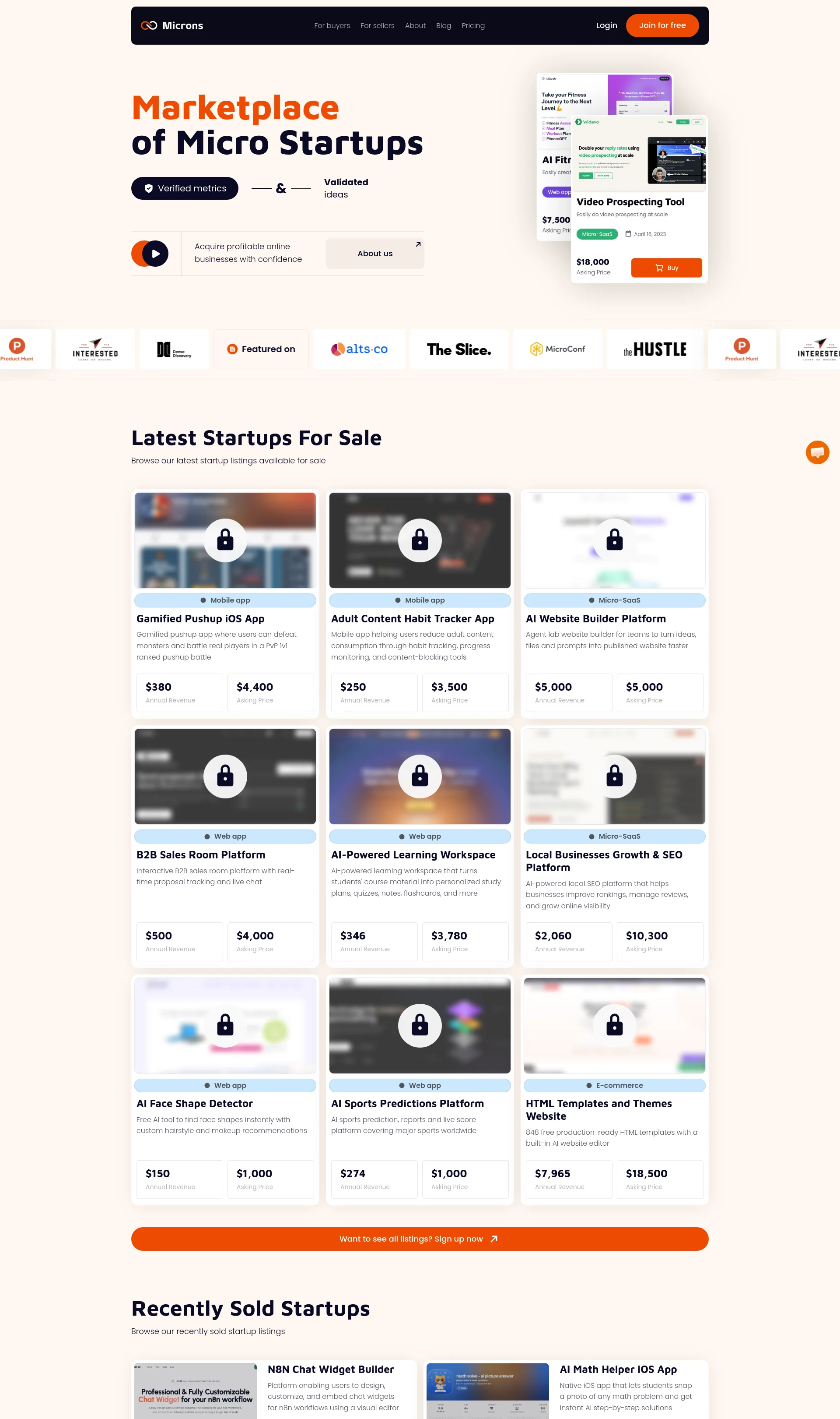 Marketplace of Micro Startups for Sale