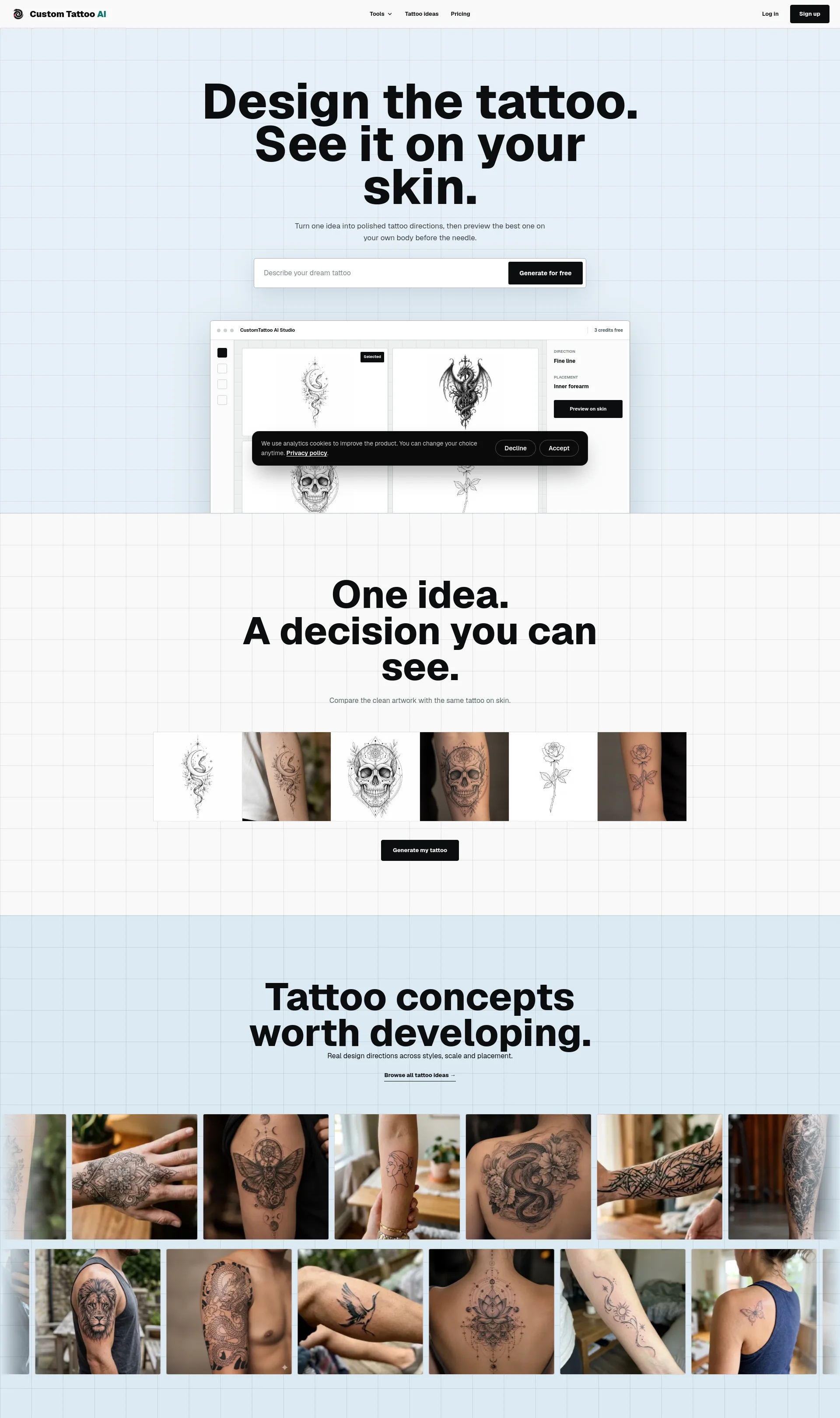 See your tattoo on your skin before the needle
