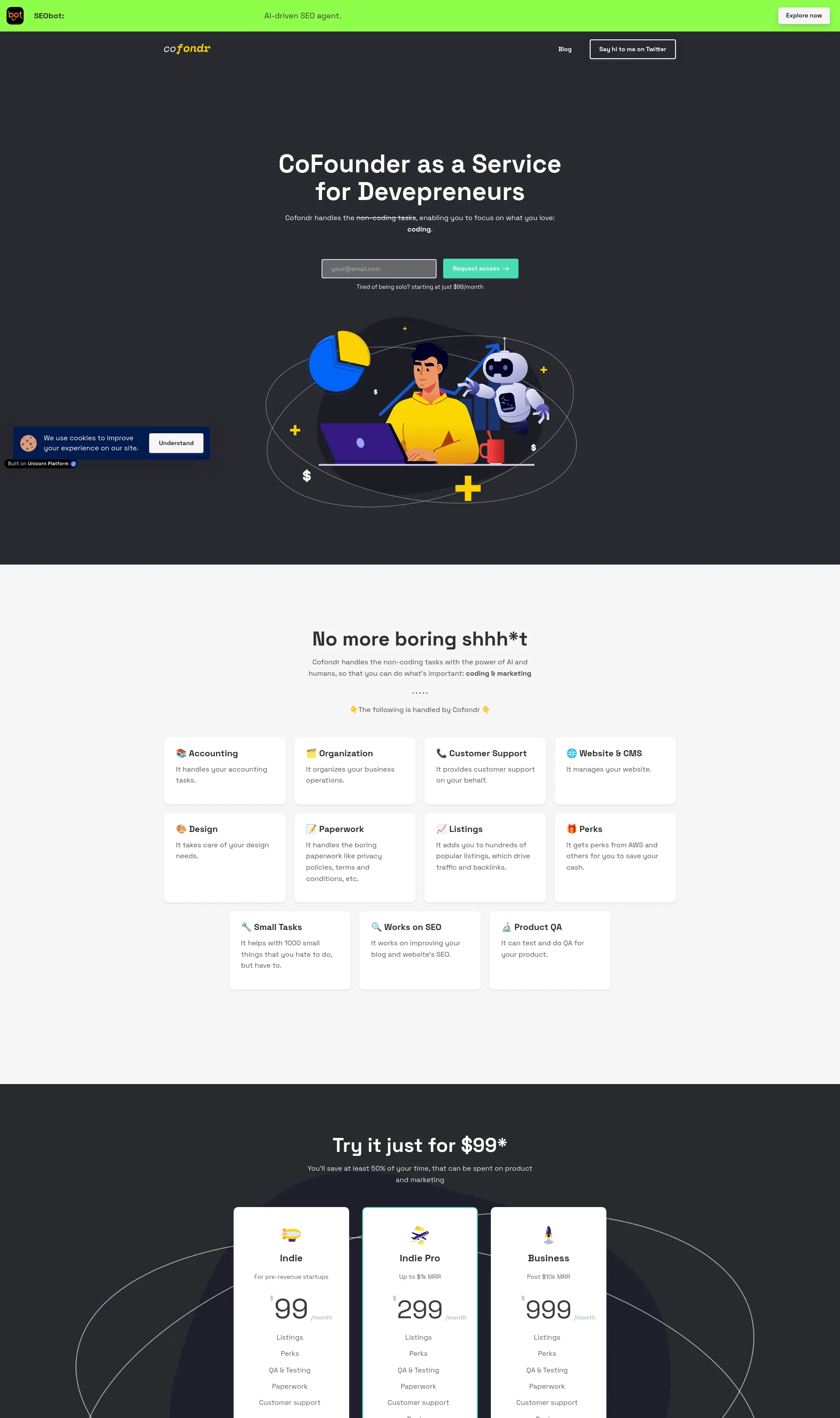 CoFounder as a Service for Devepreneurs: handling non-coding tasks so you can focus on coding and marketing