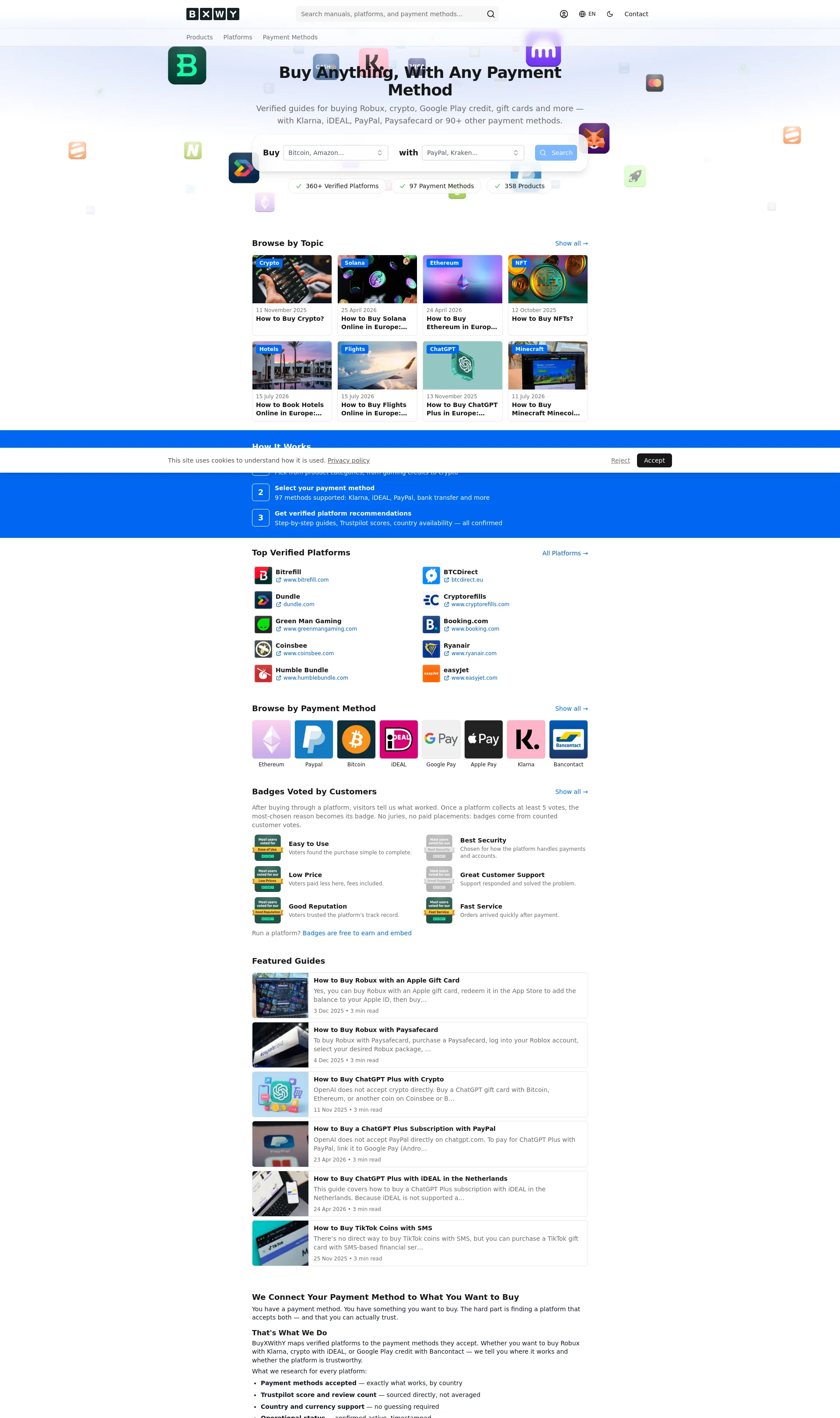 Find a platform that accepts your payment method to buy products and services