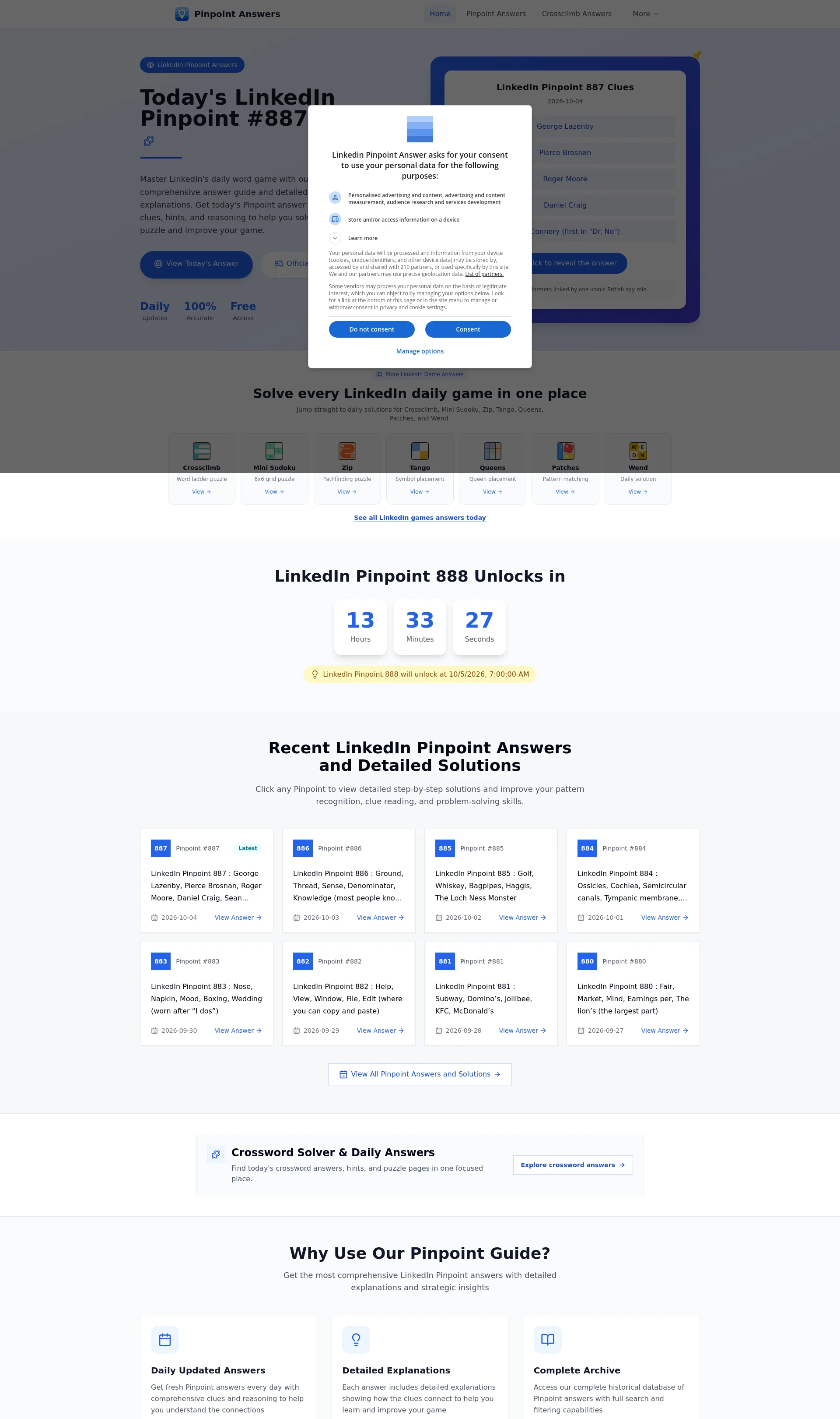 Daily Solutions & Archive for LinkedIn Pinpoint Answer