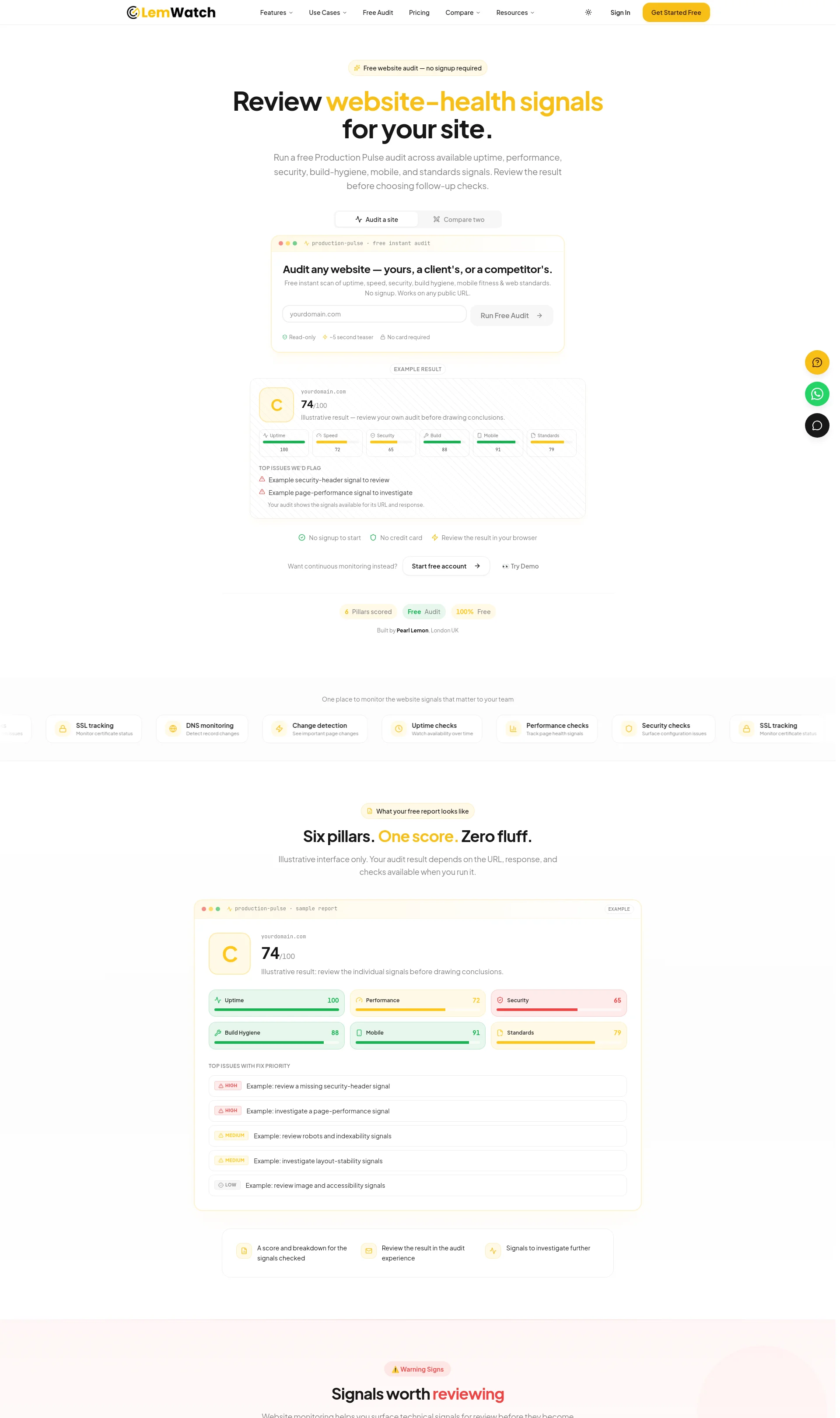 Website monitoring with 20+ automated checks
