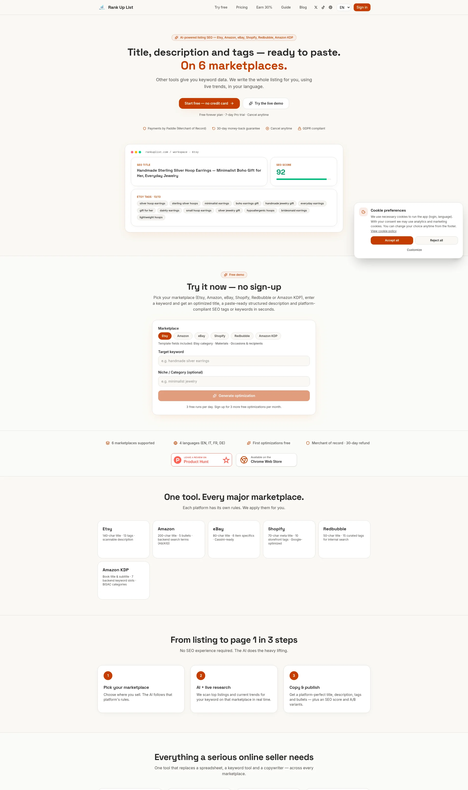AI Listing SEO for Etsy, Amazon & eBay