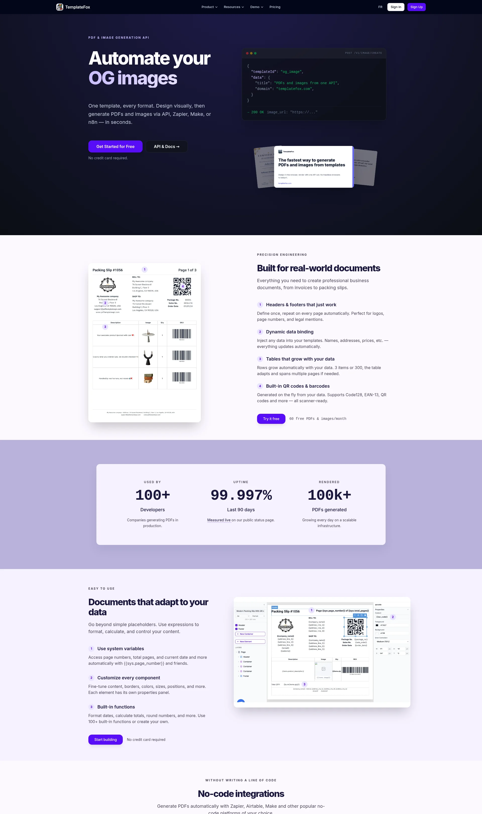 Design Templates, Generate via API or No-Code